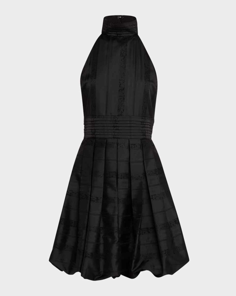 Pleated Bubble Halter Mini Dress